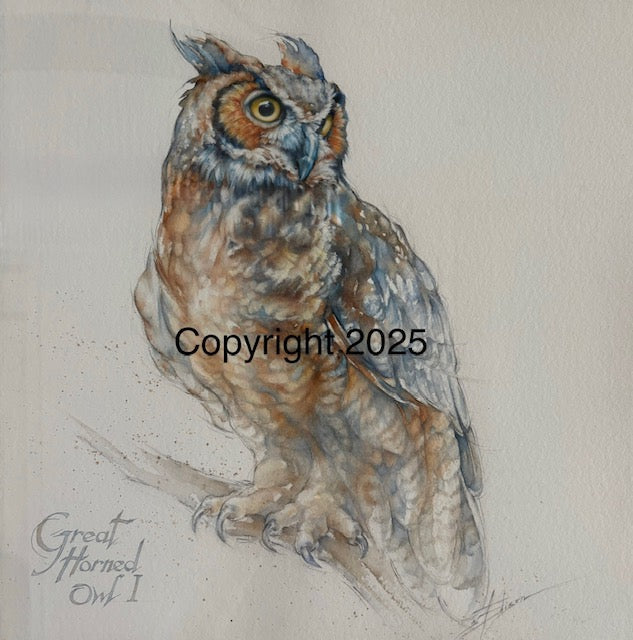 Great Horned Owl Standing Proud | Lone Star Love Notes | Original Art Notecard