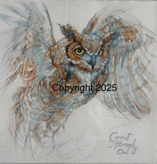 Great Horned Owl in Flight | Lone Star Love Notes | Original Art Notecard